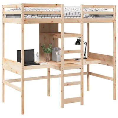 Image of vidaXL Loft Bed Frame for Kids/Teens 90x190cm Pine Wood Built in Desks and Shelves Functional Space Saving Design Brown Finish