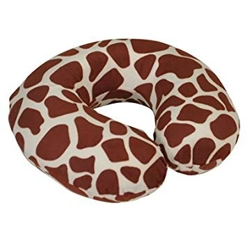 Image of MP Essentials Animal Pattern Super Velour Luxury Memory Foam Comfort Neck Support Cushion (Travelling, Car, Plane, TV, Reading) (Blue) (White Giraffe)