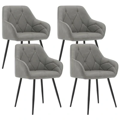 Image of WOLTU Set of 4 Dining Chairs Kitchen Upholstered Living Room with Backrest, Armrests, Metal Legs, Ergonomic for Lounge, Office, Dressing Table Chairs, Faux Leather, Dark Grey