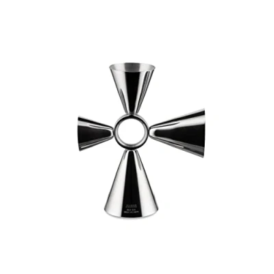 Image of Alessi The Tending Box GIA28 Quadri Combo Jigger, Cocktail Measuring Cup, 18/10 Stainless Steel Body with Central Ring and Four 1.5, 3, 4 6 cl Dosers