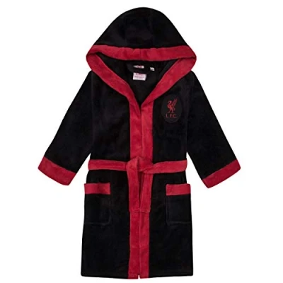 Image of Liverpool FC Official Football Gift Boys Fleece Dressing Gown Robe Blk 11 12 Yrs