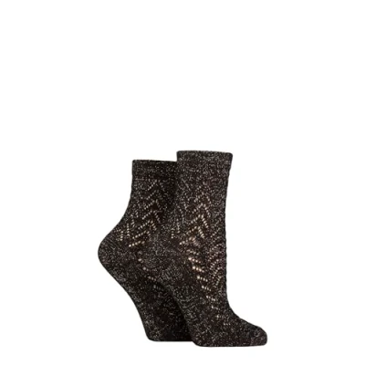 Image of Elle Women&#039;s Anklet Socks Pelerine Ankle Length, Sparkly, Patterned, Colourful, Casual, Fashion, 2 Pair Multipack Size 4 8 Black