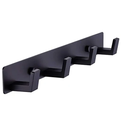 Image of BOOKARROW 4 Matte Black Bathroom Towel Hooks Wall Mount Screw Fixed Door Hook Heavy Duty Coat Hanger Stainless Steel Robe Rack in Bedroom or Kitchen 410B