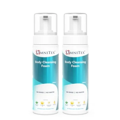 Image of 2x 200ml Omnitex Rinse Free Body Cleansing Foam, With Herbal Oils &amp; Vitamins No Water Wash Clean, Nourish Protect, Parabens, Latex Free, Alcohol Dermatologically Tested
