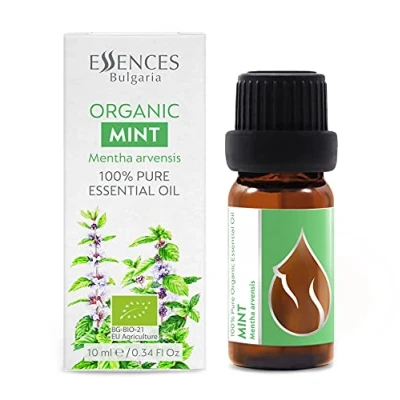 Image of Essences Bulgaria Organic Mint Essential Oil 10ml Mentha arvensis 100% Pure and Natural Undiluted Therapeutic Grade Family Owned Farm Steam Distilled Non GMO Vegan