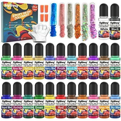 Image of Epoxy Resin Pigment 24 Color Liquid Translucent Colorant with 6 Glitter, Highly Concentrated Dye for DIY Jewelry Making, AB Coloring Paint, Craft 6ml Each