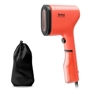 Image of Tefal Pure Pop Slim Handheld Clothes Steamer, No Ironing Board Needed, Ready to Use in 15 Seconds, 70ml Detachable Water Tank, Travel Iron, Garment Red, DT2022