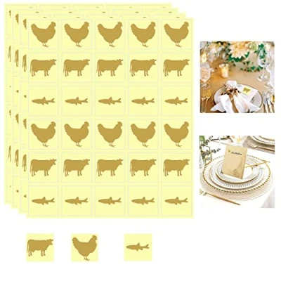 Image of Wedding Meal Choice Stickers for Place Cards 1 Inch Gold Sticker Indicator Card Menu Choices Banquet, Black, Chicken 300 Pcs Food