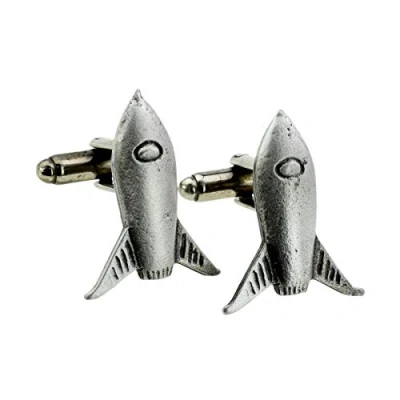 Image of Retro Sci Fi English Made Pewter Space Rocket Cufflinks Presented in a Box