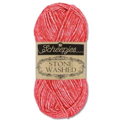 Image of Frida&#039;s Wollhaus Scheepjes 50 g Stone Washed Knitting Crochet Silky Soft Wool Yarn 36 Colours (823 Carnelian)