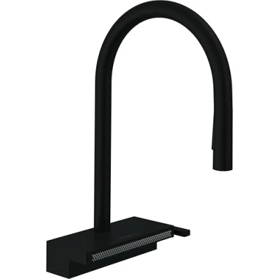 Image of Hansgrohe Aquno Select M81 Single Lever Kitchen Mixer 170 With Pull Out Spray And Sbox, 3 Modes, Matt Black, 73831670