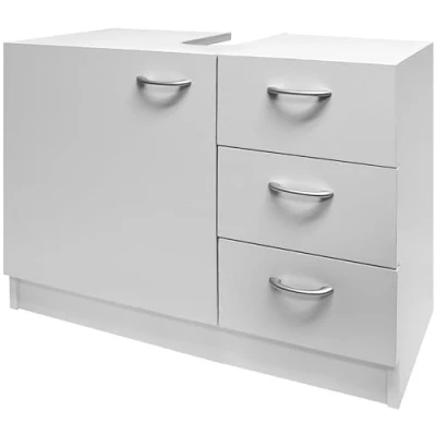 Image of CASARIA® Naples Vanity Unit Under Sink Bathroom Cabinet Wooden Floor Cupboard Toilet Roll &amp; Towel Storage with 3 Drawers White Basin Freestanding 63 x 54 30cm