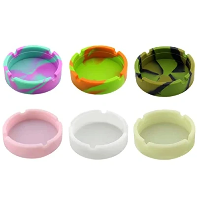 Image of SOQKEEN 6 Pack Colorful Silicone Ashtray Nonstick Heat Resistant Won’t Break Round Rubber Luminous Ash Tray Set for Home Office Restaurant or Outdoor