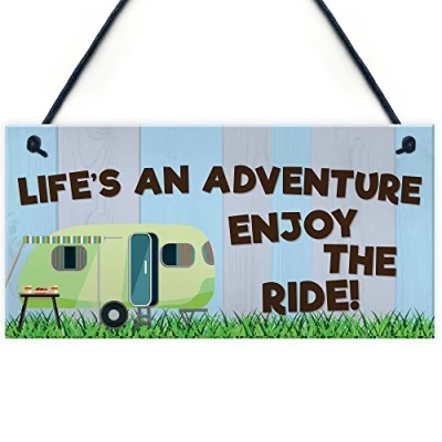Image of RED OCEAN Funny Chic Lifes An Adventure Inspirational Hanging Sign Caravan Camping Holiday Plaque Gift