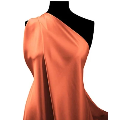Image of Fabrics King ONLINE Premium Dull Silky Satin Fabric Dress Bridal Fashion Material 60&quot; 150cm Wide Per Metre (Coral Peach, 1 METRE)