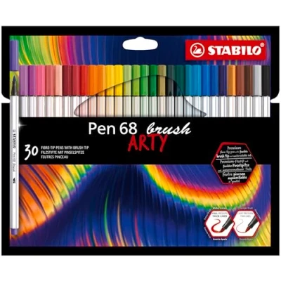 Image of Premium Fibre Tip Pen with brush STABILO 68 ARTY Pack of 30 Assorted Colours