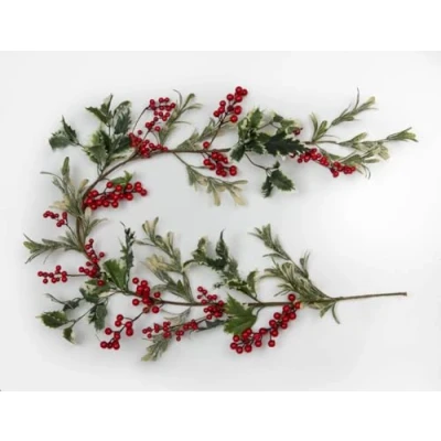 Image of 1.5m Natural Looking Artificial Glittered Leaves And Berries Garland Home Wall Door Mantel Fireplace Hanging Xmas Wedding Christmas Decorations