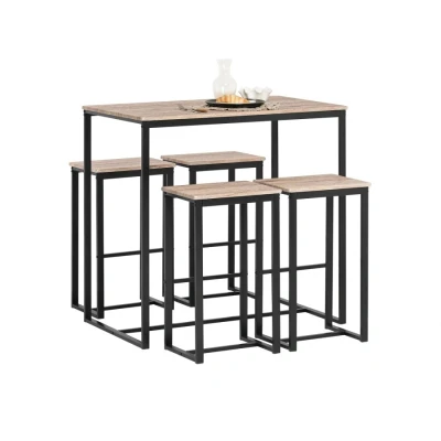 Image of SoBuy OGT15 N, Bar Set 1 Table and 4 Stools, Home Kitchen Breakfast Furniture Dining Set, Black Natural