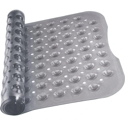 Image of MOONLIGHT20015 Shower Bath Mat Non Slip Anti Mould &amp; Mildew with Strong Suction Cups Grip and Drain Holes Soft Rubber Mats PVC Bathroom Machine Washable (100x40cm, Grey)