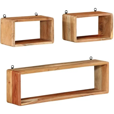 Image of vidaXL 3 Piece Wall Cube Shelf Set Soild Acacia Wood