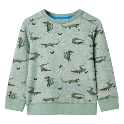 Image of vidaXL Kids&#039; Long Sleeve Crocodile Print Sweatshirt Comfort Cotton Blend Pullover in Light Khaki Melange for Ages 7 8