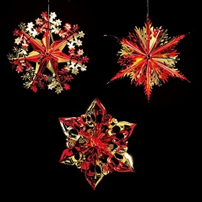 Image of Widdle Gifts Ltd SET of 3 Christmas Foil Ceiling Decoration Hanging 40cm Red/Gold 2366