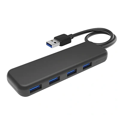 Image of KabelDirekt USB 3.0 hub 4 port (slim design, Plug &amp; Play on PC/Notebook/Mac, A ports/1 connector, adds more ports, SuperSpeed/5 Gbit/s, black)