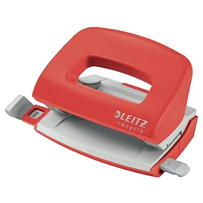 Image of Leitz NeXXt Recycle Mini Hole Punch, 10 A4 Sheet Puncher, 100% Recyclable, Steel &amp; Recycled Plastic, CO2 Compensated, Eco Friendly, Range, Red, 50100025