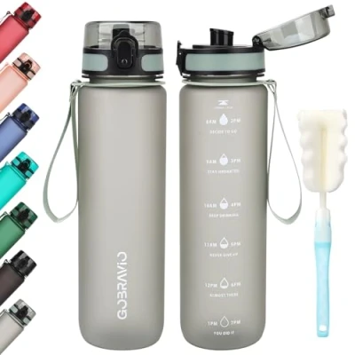 Image of Gobravio Water Bottle 1l, Drinking BPA Free, Sports Leakproof Dishwasher Safe for Teenager, Adult, Sports, Hiking, Gym, Outdoor, School &amp; Office