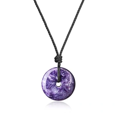 Image of COAI Stones Charoite Donut Healing Crystal Necklace for Women Men