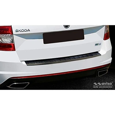 Image of Avisa Black Stainless Steel Rear bumper protector compatible with Skoda Octavia III Kombi RS 2013 2016 &amp; FL 2017 2020 &#039;Ribs&#039;