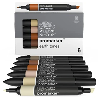 Image of Winsor &amp; Newton 0290160 Professional Earth Tones Marker Set, Khaki/Sandstone/Tan/Terracotta/Walnut/Umber