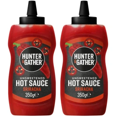 Image of Hunter &amp; Gather Unsweetened Hot Sauce 2 x 350g Sriracha Keto, Paleo, Low Carb Vegan Friendly Free from Added Sugar Sweeteners