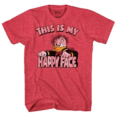 Image of Disney Men&#039;s Donald Duck Happy Face T Shirt, Red Heather, 2X