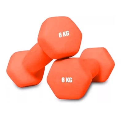Image of Neoprene Dumbbells Weights Iron Hand Pair Aerobic Workout Fitness Home Gym Comfortable To Hold and Soft on Floors Excellent Accessories For Toning Strength Workouts (Orange, 6Kg Pair)
