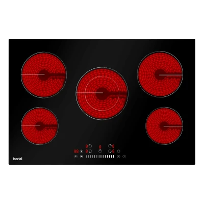 Image of Baridi 77cm Built In Ceramic Hob with 5 Cooking Zones, Black Glass, 8200W Slider Touch Controls, Timer, Residual Heat Indicator and Child Safety Lock, Hardwired DH175