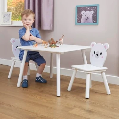 Image of Liberty House Toys Table and Chairs Set, Engineered Wood, White, H44 x W60 D60cm