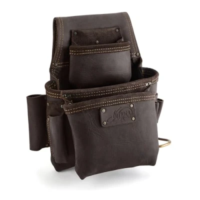 Image of OX TOOLS Pro Oil Tanned Leather Right Handed Fastener Bag 3 Pouches, 6 Tool Pockets &amp; Reinforced Belt Loop