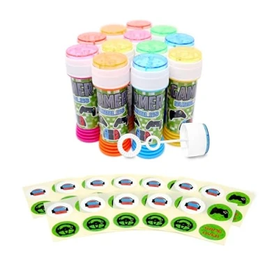 Image of Anila&#039;s Themed Bubble Tubs with Wand &amp; Stickers for Party Bag Fillers and Favours Children 12 Gamer Individual Stickers. (Ideal Aged 3 8)