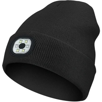 Image of TRIXES Light Up Beanie Hat Rechargeable USB LED Lighted Unisex Black Elasticated