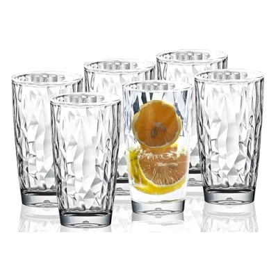 Image of [Feel Like Glass] 450ml 6 Piece Premium Unbreakable Drinking Glasses Plastic Tumblers Dishwasher Safe BPA Free Acrylic Juice Highball Water (Clear)
