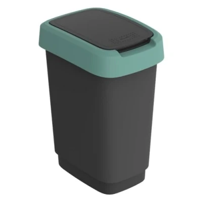 Image of Rotho Twist Swing Bin 10 L Rubbish with and Hinged Lid Plastic Waste Separation Recycling BPA Free (Black/Dark Green)