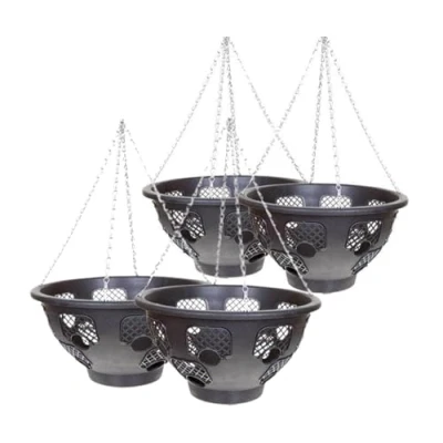 Image of Trendi® Easy Filling Hanging Baskets/Planters Black 15&quot;/ Indoor Outdoor Garden Porch Decoration With Chain 46cm (set of 4)