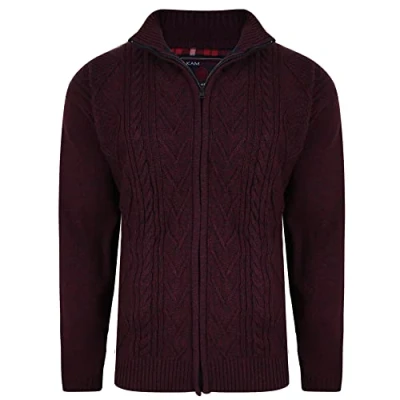 Image of KAM Big &amp; Tall Burgundy Full Zip Cable Knitted Cardigan Men&#039;s
