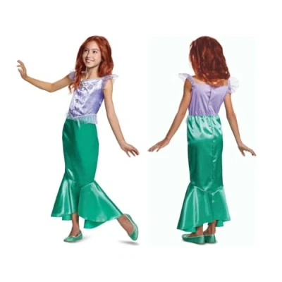 Image of Disney Official Classic Ariel Costume, Little Mermaid Costume Kids, Dress for Girls, Up Girls Fish Outfit, Costumes XS, Blue