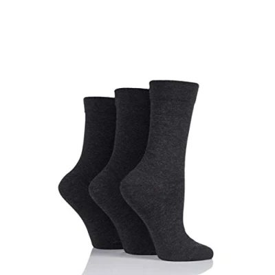 Image of 3 Pair Grey Gentle Bamboo Socks with Smooth Toe Seams in Plains and Stripes Ladies 4 8 SOCKSHOP