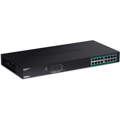 Image of TRENDnet 16 Port Gigabit PoE+ Switch, x Ports, TPE TG160g, 246 W PoE Power Budget, 32 Gbps Switching Capacity, Desktop Ethernet Network Metal