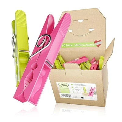 Image of Keim Pack of 50 Plastic Clothes Pegs with Durable Outer Ring Spring