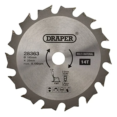 Image of Draper TCT Multi Purpose Circular Saw Blade, 165 x 20mm, 14T