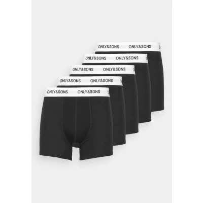 Image of ONLY &amp; SONS Men&#039;s Onsfitz Solid Trunk 5 Pack Noos Boxer Shorts, Black 1, S (Pack of 5)